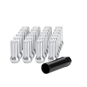 DYNOFIT 14mmx1.5 Wheel Lug Nuts, 24x Silver 7 Spline Conical/Cone Bulge Seat Closed End M14x1.5 Lug Nuts with 2 Socket Keys for Chevy GMC Cadillac Lincoln SAAB Saturn 6 Lug Aftermarket Wheels