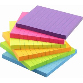 Early Buy 6 Bright Color Lined Sticky Notes Self-Stick Notes 3 in x 3 in, 100 Sheets/Pad, 6 Pads/Pack