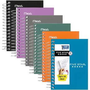 Five Star Spiral Notebooks, 6 Pack, Fat Lil' Pocket Notebooks, College Ruled Paper, 3-1/2" x 5-1/2", Small, 200 Sheets, Purple, Orange, Green, Blue, Gray, Black (38027)