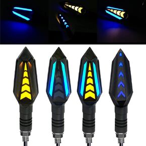 Universal 4Pcs Motorcycle Turn Signals Double Color Led Yellow Amber Flowing Blinker and Blue Daytime Running Indicator Compatible with Honda Harley Kawasaki Suzuki Yamaha (Black)