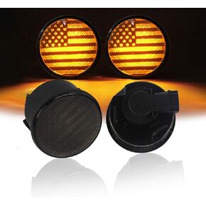 Turn Signal Front Lights Smoked Amber LED Indicator Blinker for Jeep Wrangler JK & Unlimited 2007-2018 - US Flag