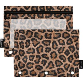 Black Leopard Pencil Pouch for 3 Ring Binder Case Clear Window Stationery Bag for Organizers Office Daily College Supplies 2 Pack