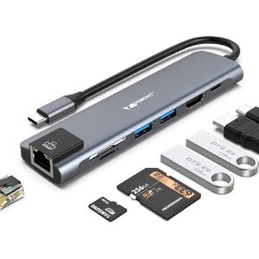 USB C Hub 7 in 1 Multiport Adapter 4K HDMI,100W Power Delivery,2 USB-A Data Ports,1 Gigabit Ethernet,SD/TF Card Readers,USB C Dongle for MacBook Pro/Air,iPad,iMac,iPhone 15 Pro/Pro Max,and More