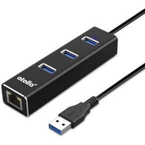 USB to Ethernet Adapter, atolla 3 Ports USB 3.0 Hub with 10/100/1000 Mbps LAN RJ45 Gigabit Network Adapter, Supports Windows 10/8/7, Mac OS, Linux