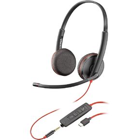 Poly Blackwire 3225 Wired Headset (Plantronics) - Noise-Canceling Mic – Stereo Design - Connect to PC/Mac/Mobile via USB-C, USB-A, or 3.5mm - Works w/Teams, Zoom - Amazon Exclusive