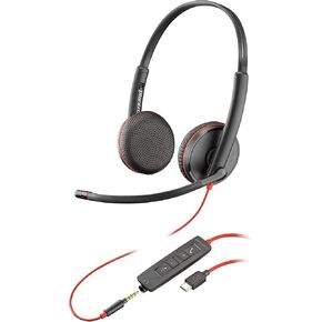 سماعة رأس سلكية Poly Blackwire 3225 (Plantronics) - ميكروفون مانع للضوضاء - تصميم استريو - يمكن توصيلها بجهاز الكمبيوتر/Mac/الهاتف المحمول عبر USB-C، أو USB-A، أو 3.5 مم - تعمل مع فرق، Zoom - حصريًا لأمازون in Kuwait