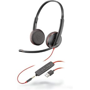 Poly Blackwire 3225 Wired Headset (Plantronics) - Noise-Canceling Mic – Stereo Design - Connect to PC/Mac/Mobile via USB-C, USB-A, or 3.5mm - Works w/Teams, Zoom - Amazon Exclusive