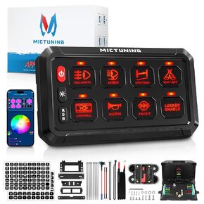 MICTUNING RGB 12 Gang Switch Panel with App Control, High Power 5 Level Brightness Multifunction Toggle Switch Momentary Circuit Control Relay System Box for Truck Offroad Car, 2-Year Warranty