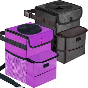 Car Trash Bag - Pack of 2 Foldable Trash Can Garbage Bin Leakproof 3 Gallons Black and Purple