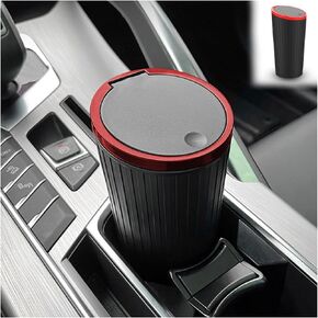 Car Cup Holder Trash Can with Lid, Mini Garbage Bin for Auto Door Pocket, Leakproof and Waterproof, Multipurpose Portable Small Storage Organizer, Car Interior Accessories Essential (Black)