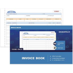 Invoice Book 1 Pack, 2 Part Carbonless Invoices, White/Canary, 9 x 5-9/16 Inches, 50 Units per Book
