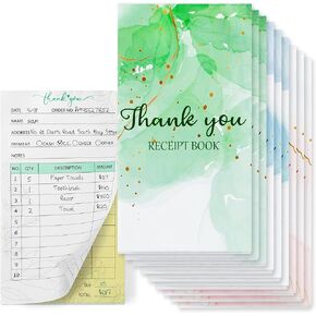 MALLMALL6 6Pcs Thank You Receipt Book Set for Small Businesses, Carbonless Books in 2 Part Duplicate Invoices Sales Orders Purchase Orders Watercolor Cover White Yellow 50 Sets 100 Sheets Per Book