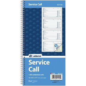 Adams Service Call Book, 5.25 x 11 Inch, Spiral Binding, 2-Part, Carbonless, 4 Messages per Page, 200 Sets, White and Canary (SC1155), White/Canary