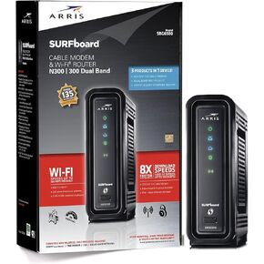 ARRIS SURFboard SBG6580 DOCSIS 3.0 Cable Modem/ Wi-Fi N300 2.4Ghz + N300 5GHz Dual Band Router - Retail Packaging Black (570763-006-00)