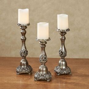 Touch of Class Victoria Acanthus Leaf Candleholders Set of 3 - Resin - Metallic Bronze, Silver - Candlesticks for Bedroom, Living Room, Mantel, Dining Room, Entryway, Foyer