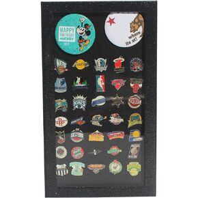 DisplayGifts Pin Display Case - Pin Collection Display Frame with 98% UV Protection for Military Medals, Beach Tags, Jewelry Pins, Insignia Ribbons, 14.75" X 8.5" Black