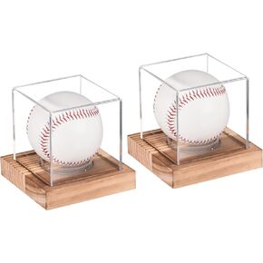 uxcell 2pcs Baseball Display Case with Wooden Base, Acrylic Baseball Holders for Display Memorabilia Ball Showcase Walnut Wood