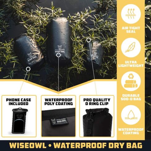 حقيبة ظهر جافة مقاومة للماء من Wise Owl Outfitters - حقيبة مياه سميكة ومتينة للتجديف بالكاياك والتخييم والشاطئ والرياضات الخارجية in Kuwait