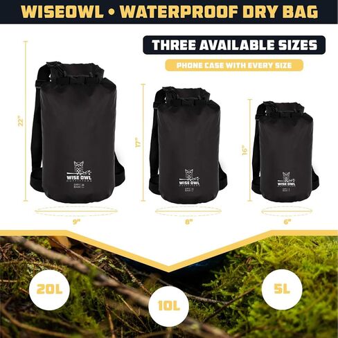 حقيبة ظهر جافة مقاومة للماء من Wise Owl Outfitters - حقيبة مياه سميكة ومتينة للتجديف بالكاياك والتخييم والشاطئ والرياضات الخارجية in Kuwait