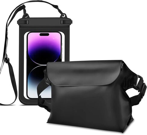 حقيبة هاتف مقاومة للماء من BROTOU، حقيبة كبيرة مقاومة للماء مع حزمة فاني، حقائب جافة لقوارب الكاياك، حقيبة الخصر للشاطئ وركوب القوارب والإبحار والسباحة والرياضات المائية في الهواء الطلق متوافقة مع iPhone 14/13 Pro/11 Pro/XR/XS/X/8 /7 جالاكسي S10 حتى 6.5 ب in Kuwait