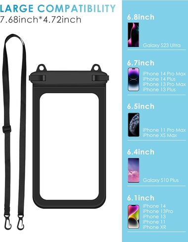 حقيبة هاتف مقاومة للماء من BROTOU، حقيبة كبيرة مقاومة للماء مع حزمة فاني، حقائب جافة لقوارب الكاياك، حقيبة الخصر للشاطئ وركوب القوارب والإبحار والسباحة والرياضات المائية في الهواء الطلق متوافقة مع iPhone 14/13 Pro/11 Pro/XR/XS/X/8 /7 جالاكسي S10 حتى 6.5 ب in Kuwait