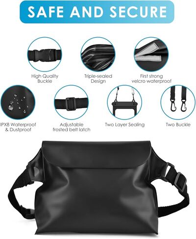 حقيبة هاتف مقاومة للماء من BROTOU، حقيبة كبيرة مقاومة للماء مع حزمة فاني، حقائب جافة لقوارب الكاياك، حقيبة الخصر للشاطئ وركوب القوارب والإبحار والسباحة والرياضات المائية في الهواء الطلق متوافقة مع iPhone 14/13 Pro/11 Pro/XR/XS/X/8 /7 جالاكسي S10 حتى 6.5 ب in Kuwait