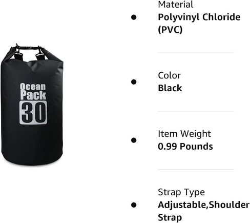 Dry Sack/Waterproof Bag for Boating, Kayaking, Hiking, Snowboarding, Camping, Rafting, Fishing and Backpacking (Black, 30L) in Saudi Arabia