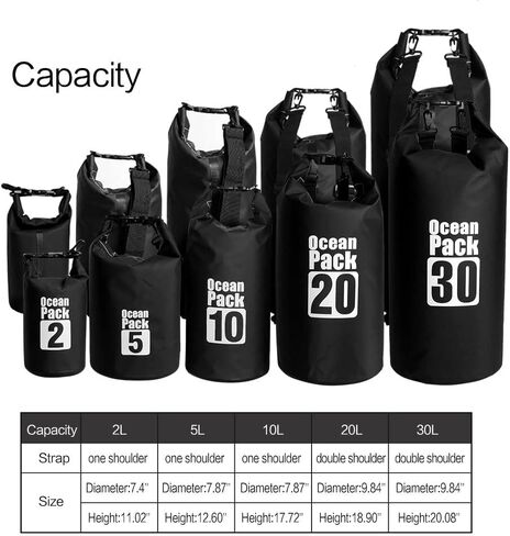 Dry Sack/Waterproof Bag for Boating, Kayaking, Hiking, Snowboarding, Camping, Rafting, Fishing and Backpacking (Black, 30L) in Saudi Arabia