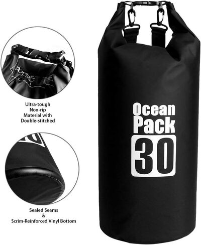 Dry Sack/Waterproof Bag for Boating, Kayaking, Hiking, Snowboarding, Camping, Rafting, Fishing and Backpacking (Black, 30L) in Saudi Arabia