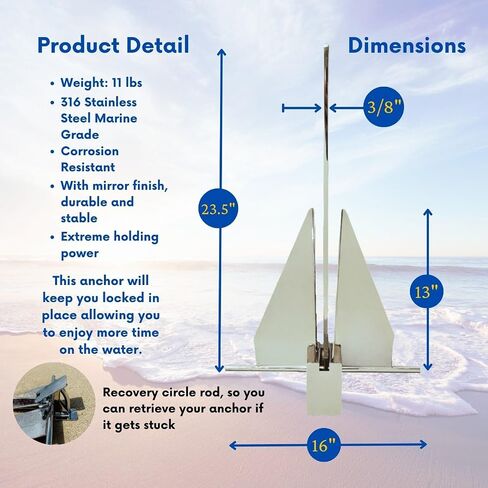 Marine Grade 316 Stainless Steel Fluke Style Boat Anchor Polished in Saudi Arabia