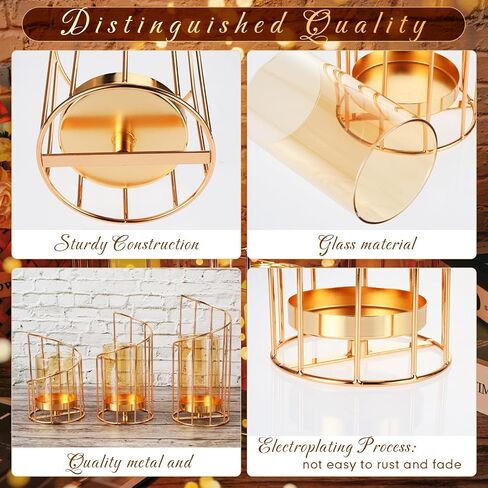 12 Pcs Gold Pillar Candle Holder Set Include 6 Glass Metal Wire Candle Holder 6 Decorative Candles Tea Light Candle Table Centerpiece Candlesticks Holder for Home Wedding, Spiral, 3 Size in Saudi Arabia