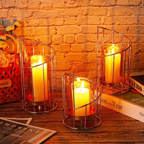 12 Pcs Gold Pillar Candle Holder Set Include 6 Glass Metal Wire Candle Holder 6 Decorative Candles Tea Light Candle Table Centerpiece Candlesticks Holder for Home Wedding, Spiral, 3 Size in Saudi Arabia