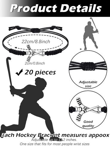 Jadive 20 Pieces Cord Field Hockey Charm Bracelet Braided Hockey Jewelry Presents Adjustable Rope Bracelet for Girl Women Men Teens Most Field Hockey Team Players in Saudi Arabia