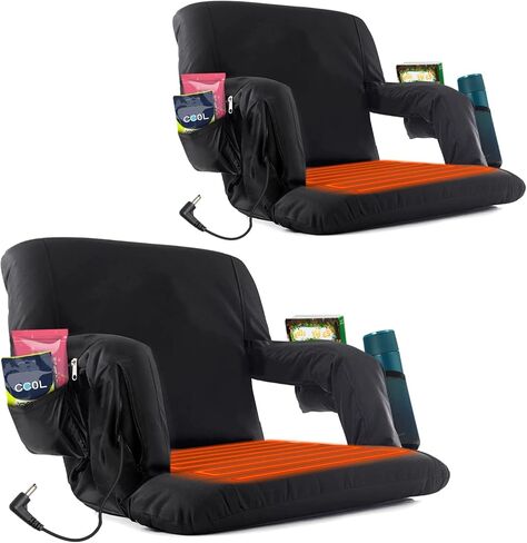 Heated Bleacher Seat DC 7.4V Port,Portable Stadium Chairs for Bleachers with Back Support, 4 Pockets, Adjustable Arms,6 Reclining Positions Thick Cushion Heated Seats- Power Bank Not Included in Kuwait