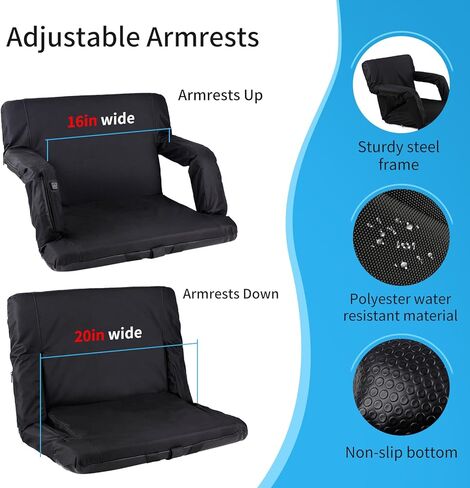 Heated Bleacher Seat DC 7.4V Port,Portable Stadium Chairs for Bleachers with Back Support, 4 Pockets, Adjustable Arms,6 Reclining Positions Thick Cushion Heated Seats- Power Bank Not Included in Kuwait
