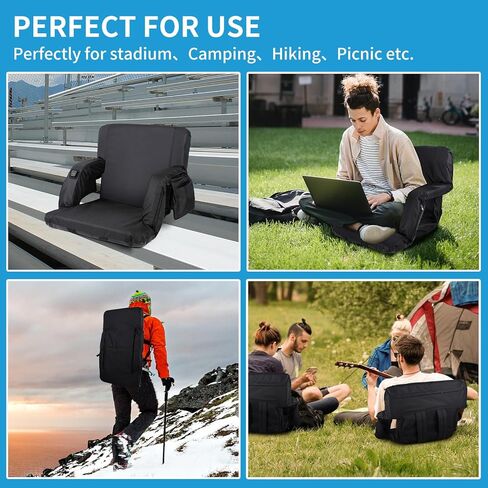 Heated Bleacher Seat DC 7.4V Port,Portable Stadium Chairs for Bleachers with Back Support, 4 Pockets, Adjustable Arms,6 Reclining Positions Thick Cushion Heated Seats- Power Bank Not Included in Kuwait