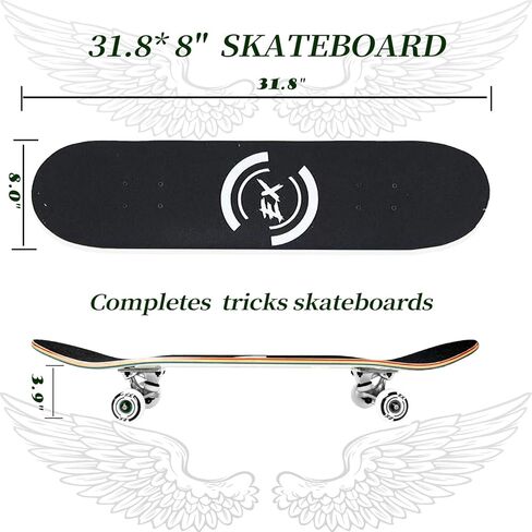 لوح التزلج الاحترافي للأطفال Sakteboards يكمل حيل لوح التزلج لوح التزلج القياسي 7 طبقات من خشب القيقب الكندي مقعر مزدوج للأطفال والكبار in Kuwait