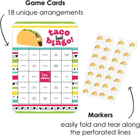 لعبة Big Dot of Happiness Taco 'Bout Fun - بطاقات وأقلام تحديد بينجو - لعبة فييستا بينجو المكسيكية - مجموعة من 18 قطعة in Saudi Arabia