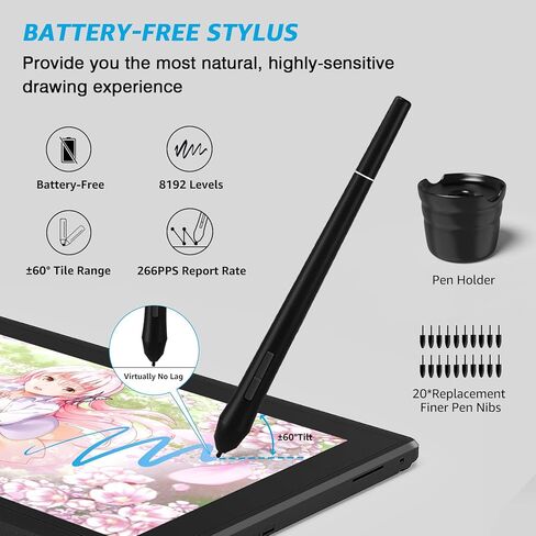 Drawing Tablet with Screen, 15.6'' XOPPOX Graphics Drawing Monitor Pen Display with 1080P Full Laminated Screen,Tilt 8192 Levels Battery-free Stylus,Adjustable Stand,Compatible for Window/Mac in Saudi Arabia