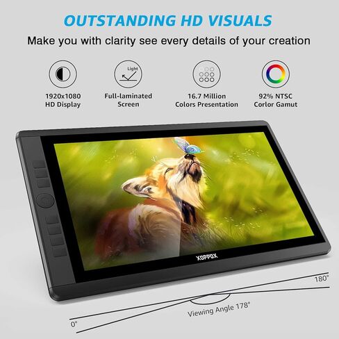 Drawing Tablet with Screen, 15.6'' XOPPOX Graphics Drawing Monitor Pen Display with 1080P Full Laminated Screen,Tilt 8192 Levels Battery-free Stylus,Adjustable Stand,Compatible for Window/Mac in Saudi Arabia