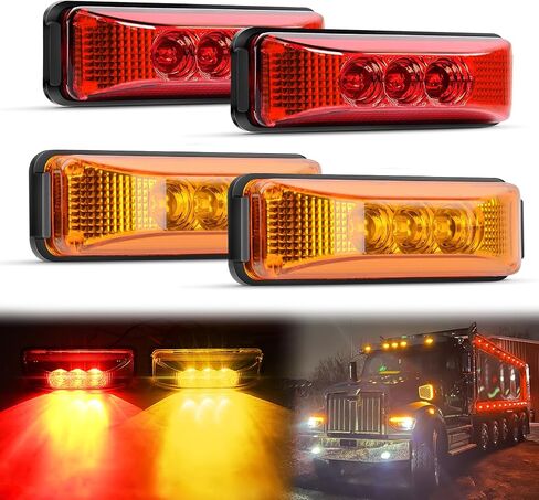 GOAACC 3.9 بوصة ضوء علامة 10 قطع كهرمان أحمر 3LED أمامي وخلفي مؤشر جانبي ضوء التخليص مقاوم للماء مثبت على السطح LED أضواء الحاجز لشاحنة RV Camper Truck Trailer Bus UTV، ضمان لمدة عامين in Kuwait