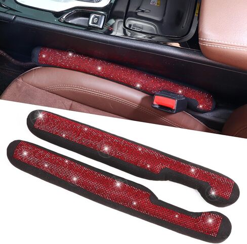 ToBeQueen Bling Car Seat Gap Filler Universal Fit for Car SUV Truck, Set of 2 Handmade Crystal Diamond Rhinestone Seat Gap Blocker Bling Car Accessories for Women(Silver) in Kuwait