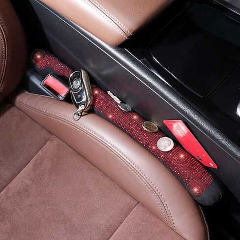 ToBeQueen Bling Car Seat Gap Filler Universal Fit for Car SUV Truck, Set of 2 Handmade Crystal Diamond Rhinestone Seat Gap Blocker Bling Car Accessories for Women(Silver) in Kuwait