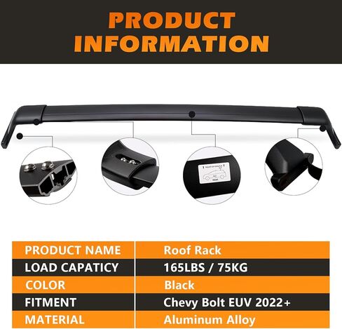 Roof Racks Rail Cross Bars Rail Fit for Chevy Bolt EUV 2022 2023 2024 Aluminum Alloy ONLY Rack Crossbar Black in Kuwait