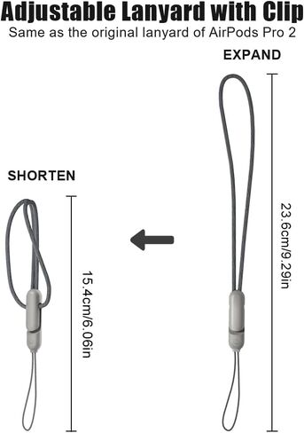 حبل HiFan متوافق مع AirPods Pro 2، حبل مضاد للسقوط ومضاد للفقد، حبل قابل للتعديل مع مشبك لـ AirPods Pro 2 (رمادي) in Saudi Arabia