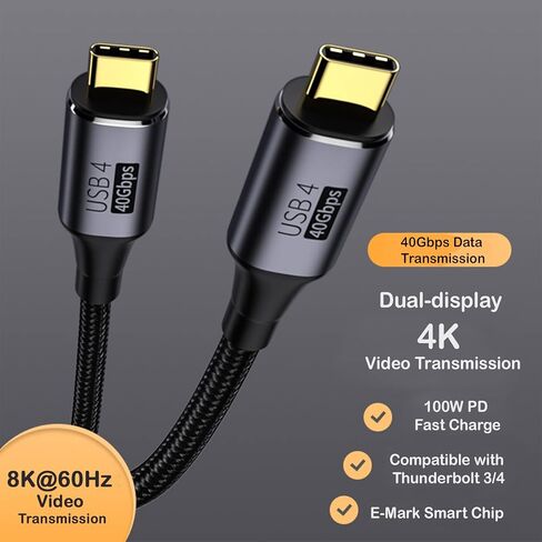 كابل Thunderbolt 4 USB C (4أقدام، 2 حزمة)، كابل USB C إلى C يدعم Thunderbolt 4/3، USB4، شحن 100 واط، شاشة 8K، نقل بيانات 40 جيجابت في الثانية لـ SSD خارجي،EGU،الإرساء،MacBook،iPad Pro، الهاتف إلخ in Kuwait
