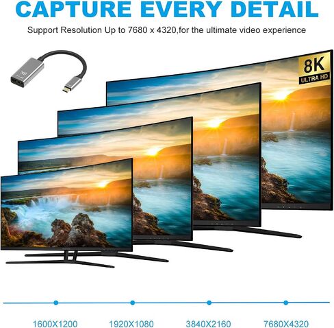 CABLEDECONN USB C to DisplayPort 1.4 8K Cable 8K@60Hz 4K@144Hz Male to Female 25CM Converter Thunderbolt 3 to DisplayPort Adapter in Saudi Arabia