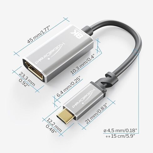 محول 8K USB C إلى DisplayPort 1.4 مع حافظة معدنية كاملة مقاومة للكسر (ينقل 8K/60 هرتز من الكمبيوتر المحمول/الهاتف الذكي إلى الشاشات الكبيرة - DP 1.4، USB 3.1، النوع C، Thunderbolt 3، 6 بوصة) بواسطة CableDirect in Kuwait