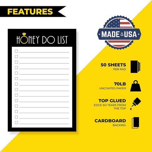 NoteworthyDesigns Honey Do List Notepad، مخطط عمل الزوج، قائمة العسل للقيام بها، قائمة المهام للبالغين، أفكار التقاعد للرجال، 4x6 in Saudi Arabia