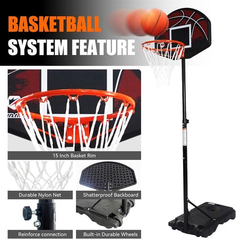 Kids Basketball Hoop Outdoor - 2.9-6.9FT Adjustable, Portable Basketball Hoops & Goals for Kids/Teenagers/Youth with 28in Backboard in Saudi Arabia
